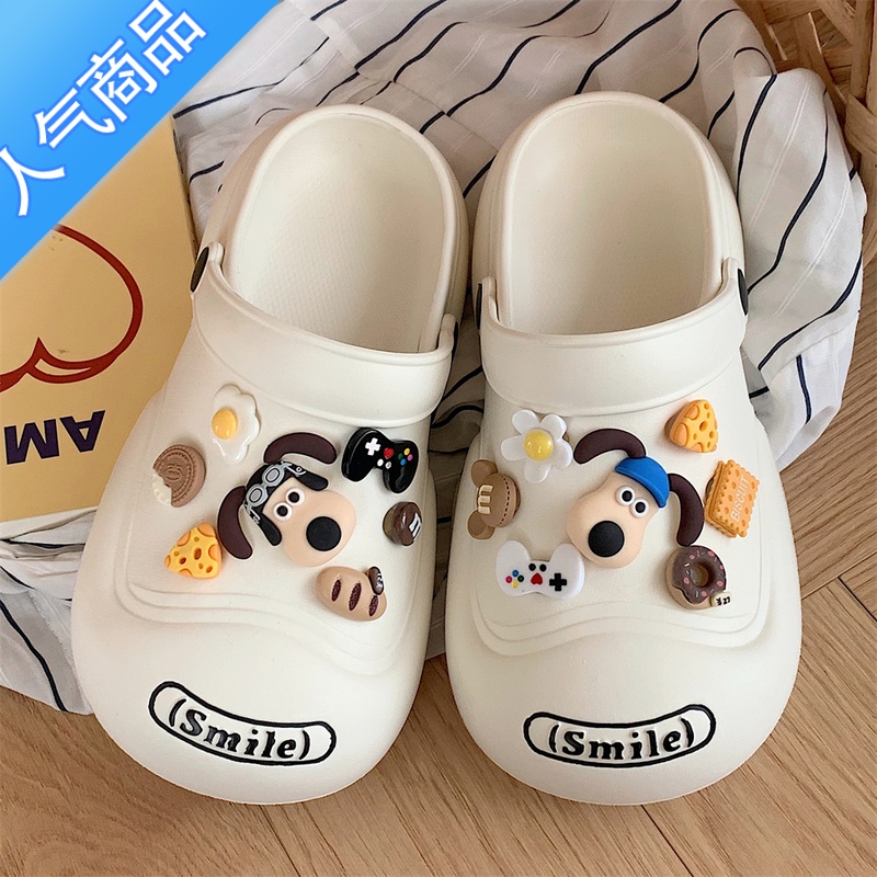 SUNTEK 趣味可爱大头小狗配饰洞洞鞋男女外穿百搭踩屎感eva凉鞋夏高清大图