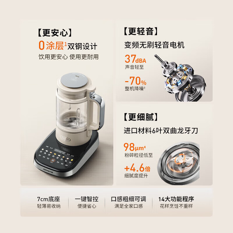 九阳Joyoung破壁料理机B1(2025版) 6刀进口不锈钢碎冰触控8档调速双杯设计4.8kg家庭实用高清大图