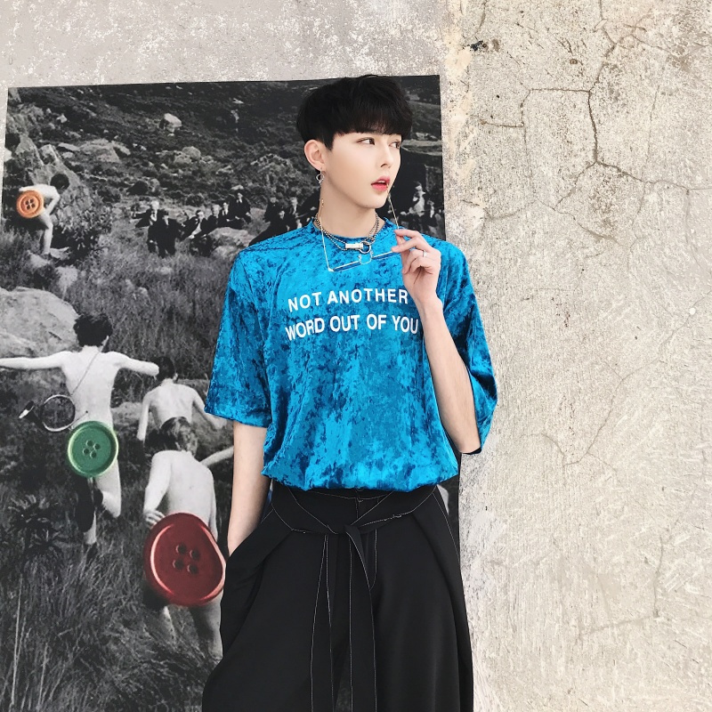 上个性的潮牌印花圆领短袖T恤夏季街头bf风宽松潮男夜店dj服装