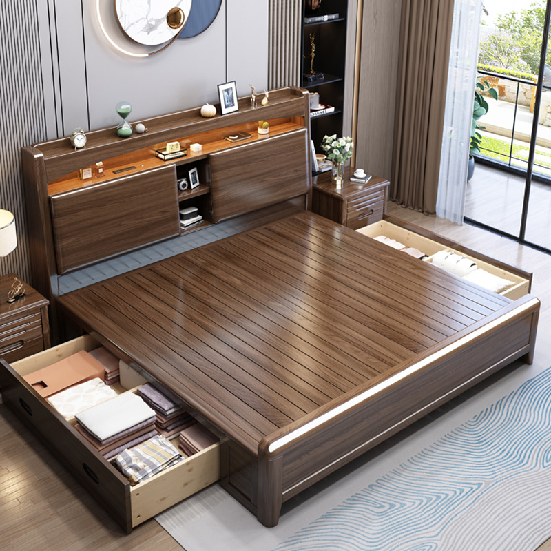 百冠环球金丝檀木实木床1.8米新中式双人床加厚大床现代简约1.