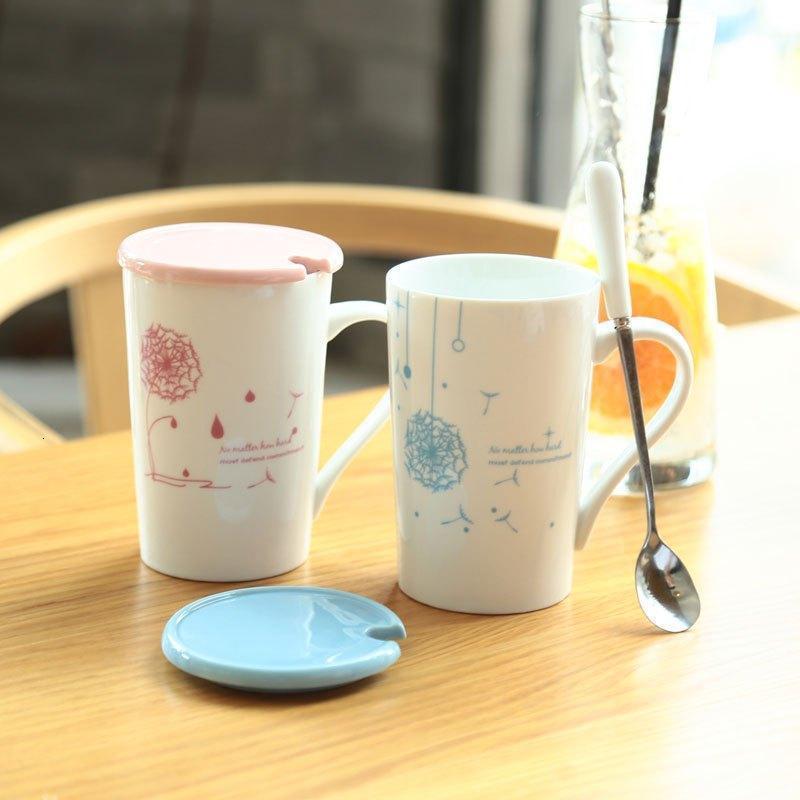 杯子陶瓷 简约个性水杯牛奶杯咖啡可爱情侣杯 创意马克杯带盖 勺多色多款生活日用家庭清洁生活日用家居器皿水具/水杯