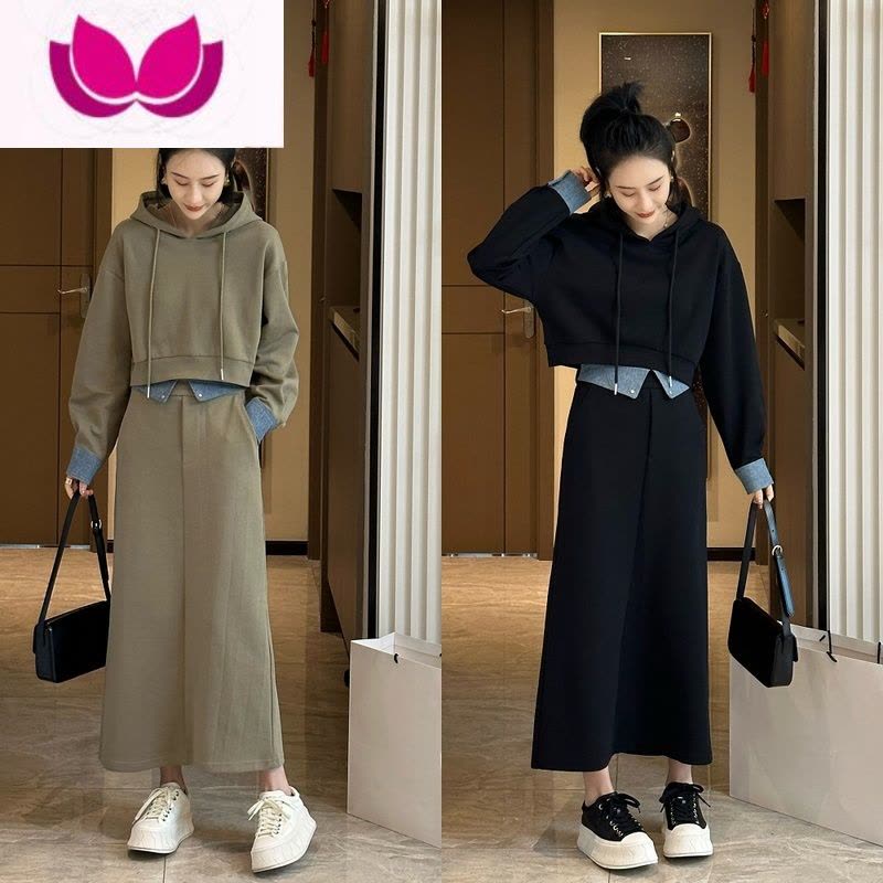 七斓2023春季新款炸街时尚小个子卫衣套装高级感休闲洋气长裙套女图片