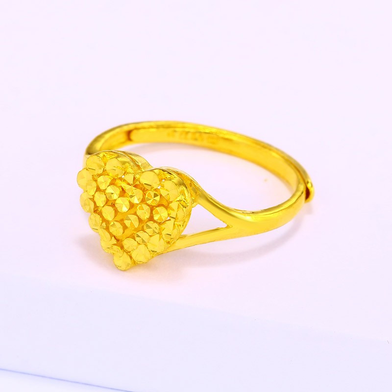 翠绿黄金戒指足金999女款仿钻心形活口戒指金重约4445ga01000020397