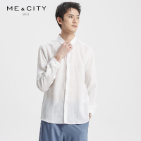 【1件3折价:80.7】MECITY男装纯色翻领亚麻薄款韩版衬衫男