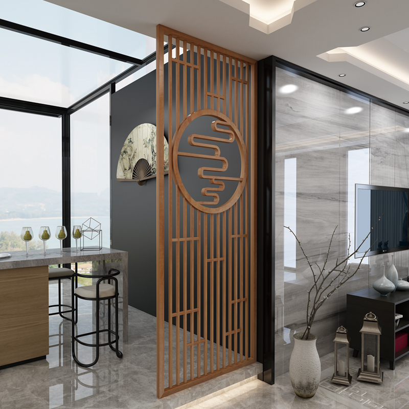 实木屏风隔断装饰酒店闪电客客厅餐厅进玄关现代简约北欧中式镂空款式