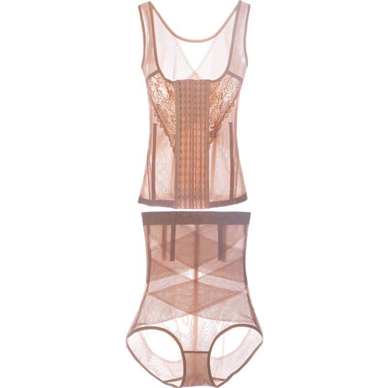 大码塑身衣分体套装女胖mm夏季收腰束身两件套美体内衣收腹裤薄款