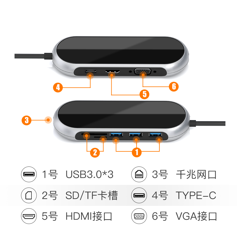 惠普(HP)Type-C分线器电脑扩展坞 多功能USB-C转换器笔记本拓展坞HUB集线器 镜面扩展坞9合1