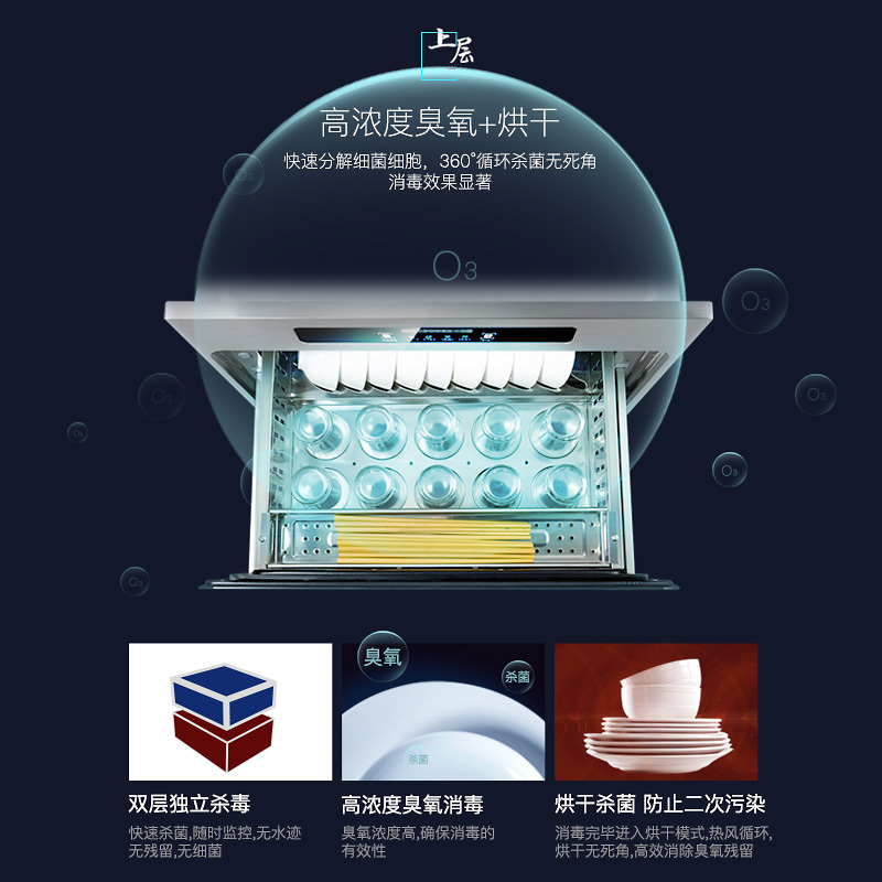 欢呼好太太 100L内嵌式消毒柜 新E27 触控式 嵌入式家用餐具消毒碗柜 大容量镶嵌式 二星级厨房保洁柜臭氧高温红外线