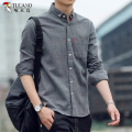 啄木鸟春季条纹磨毛棉衬衣男士上衣长袖衬衫大码休闲男装外套衣毛