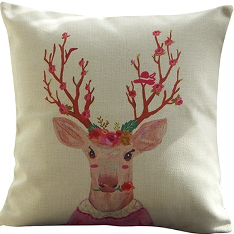 家柏饰(CORATED)抱枕北欧棉麻用布艺卧室客厅沙发女生大靠背靠垫套 粉色麋鹿 45X45cm【枕套+内芯】