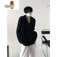 YANXU复古小众半拉链连帽毛衣男韩版纯色oversize感懒惰针织衫外套 L 黑色
