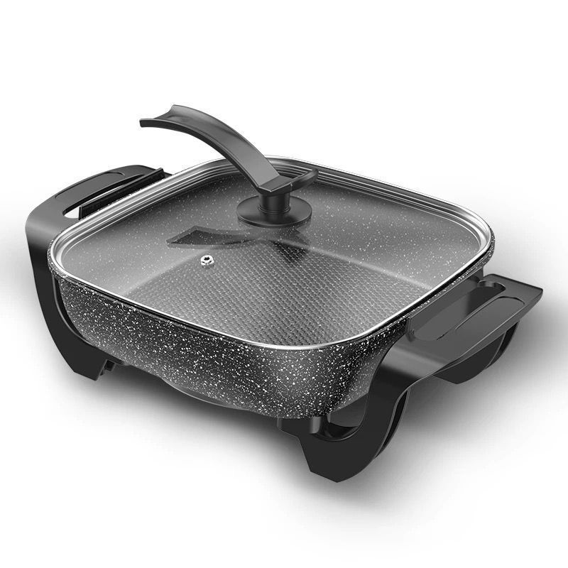 34f加高加厚煎烤锅麦饭石电热锅小方锅烤涮电火锅电煎锅6l 麦饭石双管