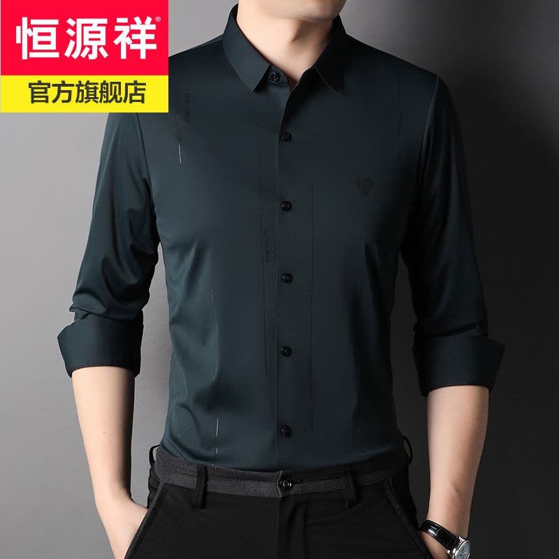 恒源祥2022年新款无痕免烫长袖衬衫男装商务休闲中年男士衬衣服春季薄款图片