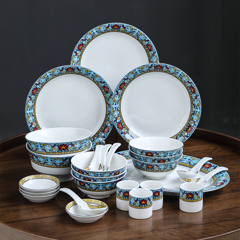 苏氏陶瓷 SUSHI CERAMICS 餐具套装 景泰蓝陶瓷碗盘碟勺子26头釉中彩中餐具礼盒装