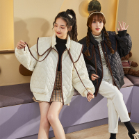 唐狮01年秋冬新款女棉衣设计感小众加厚新潮ins学生棉袄学院风 B款/半磨砂白 L