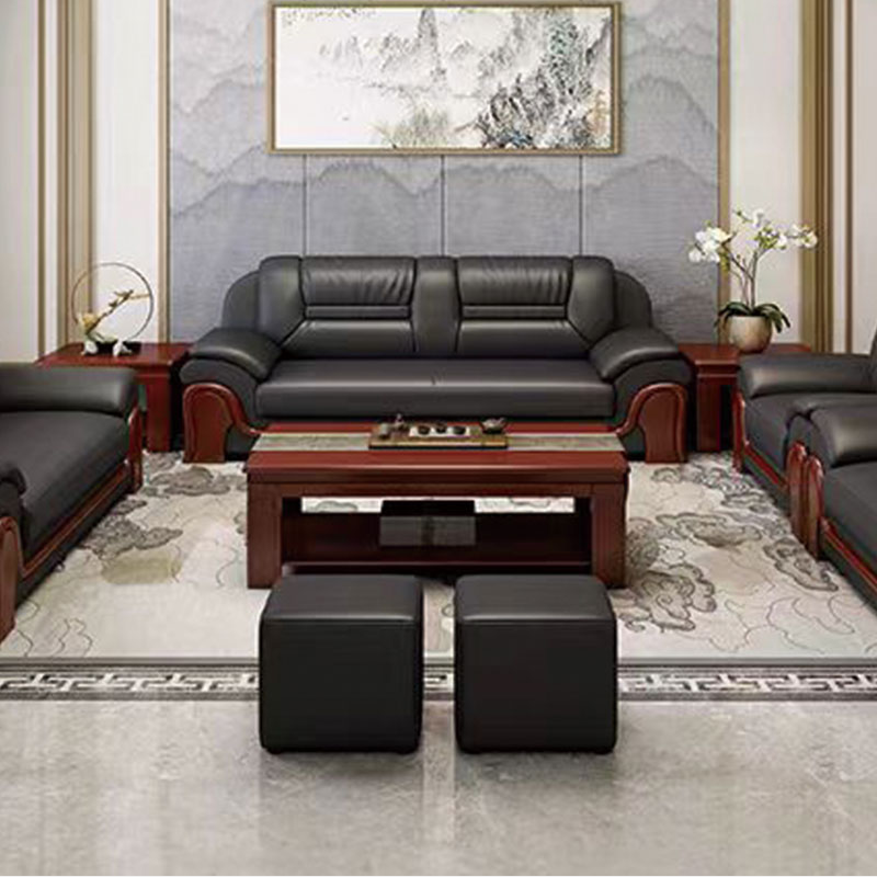 企来实木牛皮三人位沙发 2230*850*920mm 个高清大图