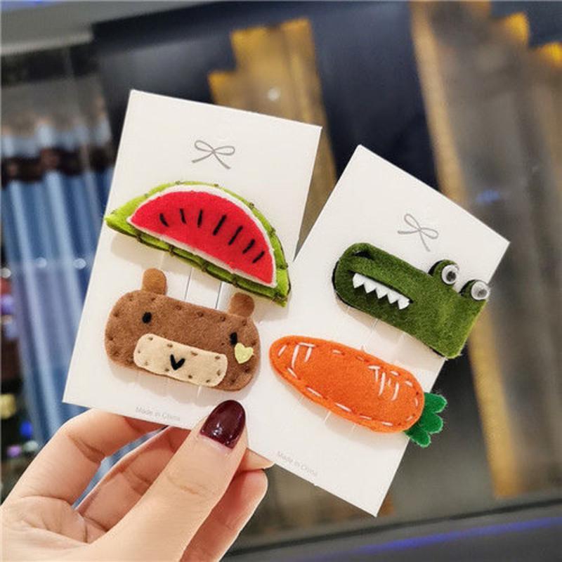 4件套卡通发夹12可爱毛茸茸发夹韩国简约刘海边夹发卡学生头饰女卡子