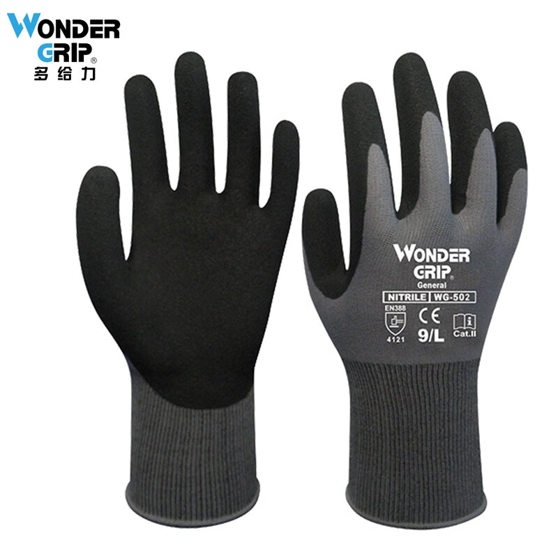 多给力(Wonder Grip) WG-502舒适型防滑耐磨手套工业园艺丁腈涂掌浸胶透气 1副 8/M