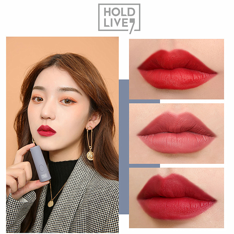 holdlive丝绒雾面哑光口红保湿唇膏女196胡萝卜646红棕色学生款