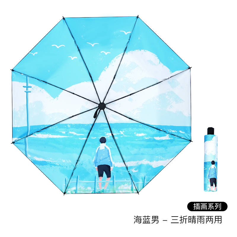 红叶(Hong Ye)红叶雨伞黑胶防晒防紫外线太阳伞遮阳折叠晴雨伞男女情侣款礼物伞 女款