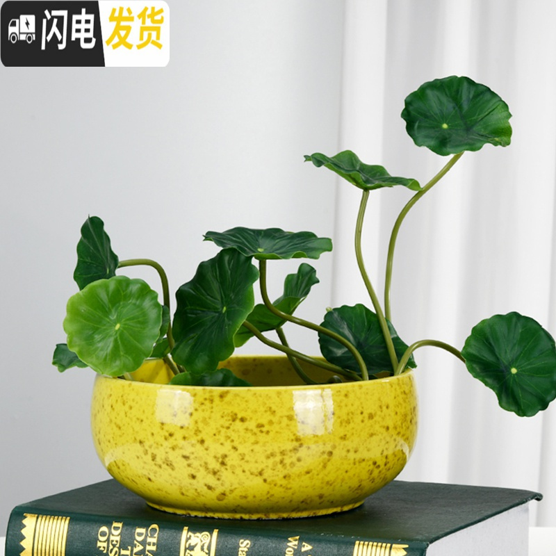 三维工匠铜钱水仙花盆陶瓷 简约创意水培绿萝碗莲大号多肉无孔盆栽 无孔-诗情画意两个15厘米 大花盆容器