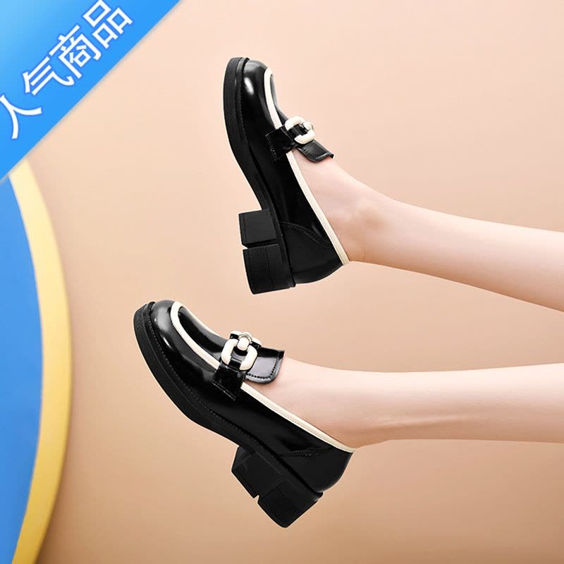 SUNTEK法式小众小皮鞋2023春季新款设计感厚底中跟女鞋春款一脚蹬乐福鞋图片