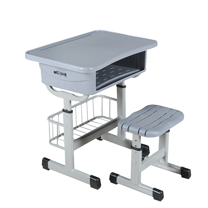 阿拉贡中小学生培训补习班学习桌学校写字桌套管升降塑钢课桌椅【工厂现做 7天内发货】 带篮套管方凳灰色