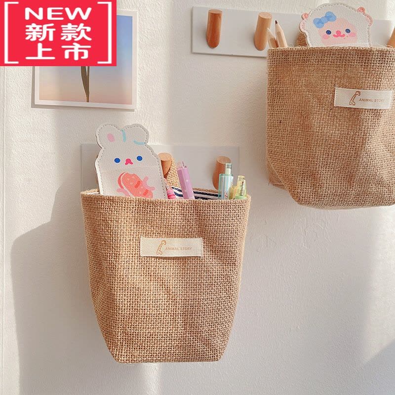 可莉允ins棉麻挂袋简约墙面收纳袋子 入户钥匙收纳文具学生宿舍杂物挂篮图片
