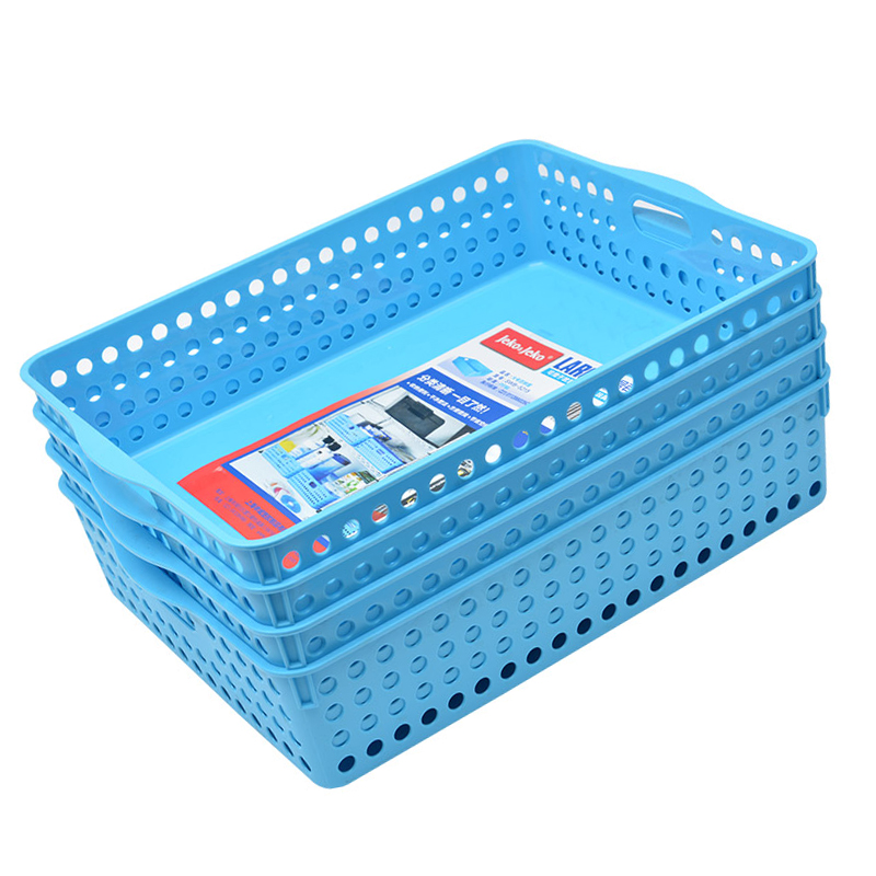 JEKO&JEKO塑料收纳筐浴室置物架玩具办公室文件收纳篮 大号蓝色 4只装