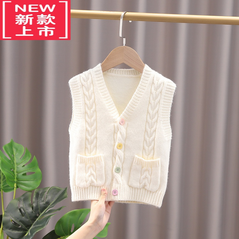 可莉允男女宝宝麻花毛衣背心2022春秋款婴儿童韩版针织毛线开衫坎肩马甲