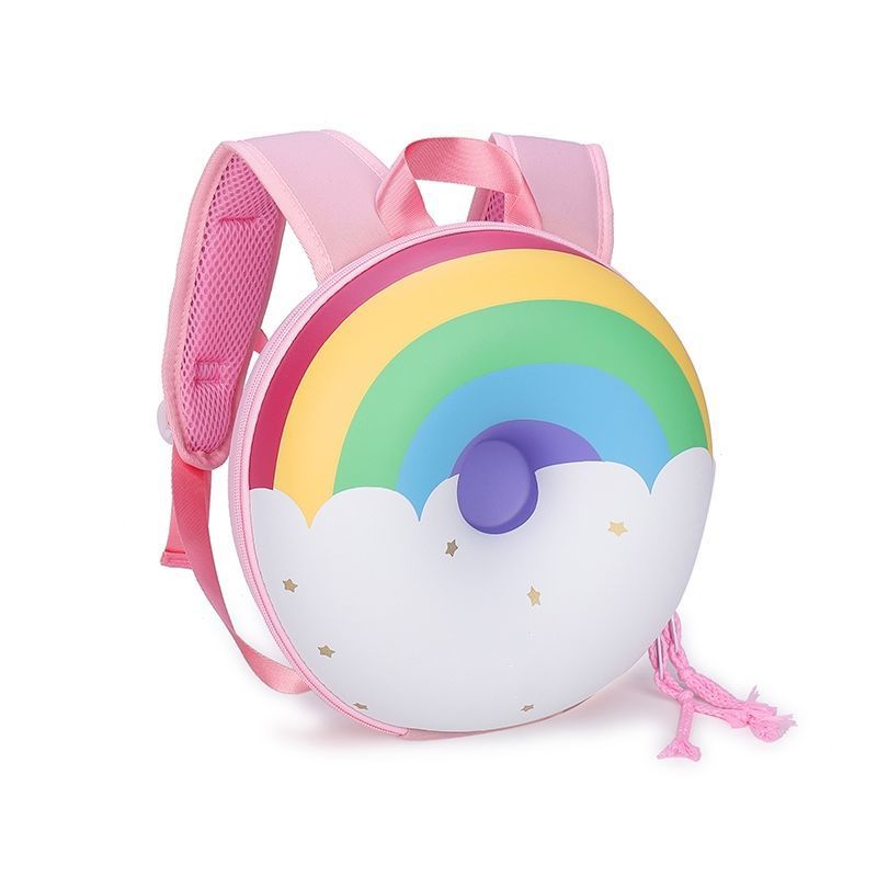 儿童书包甜甜圈男女宝宝背包幼儿园洋气防水包包立体彩虹双肩包粉色