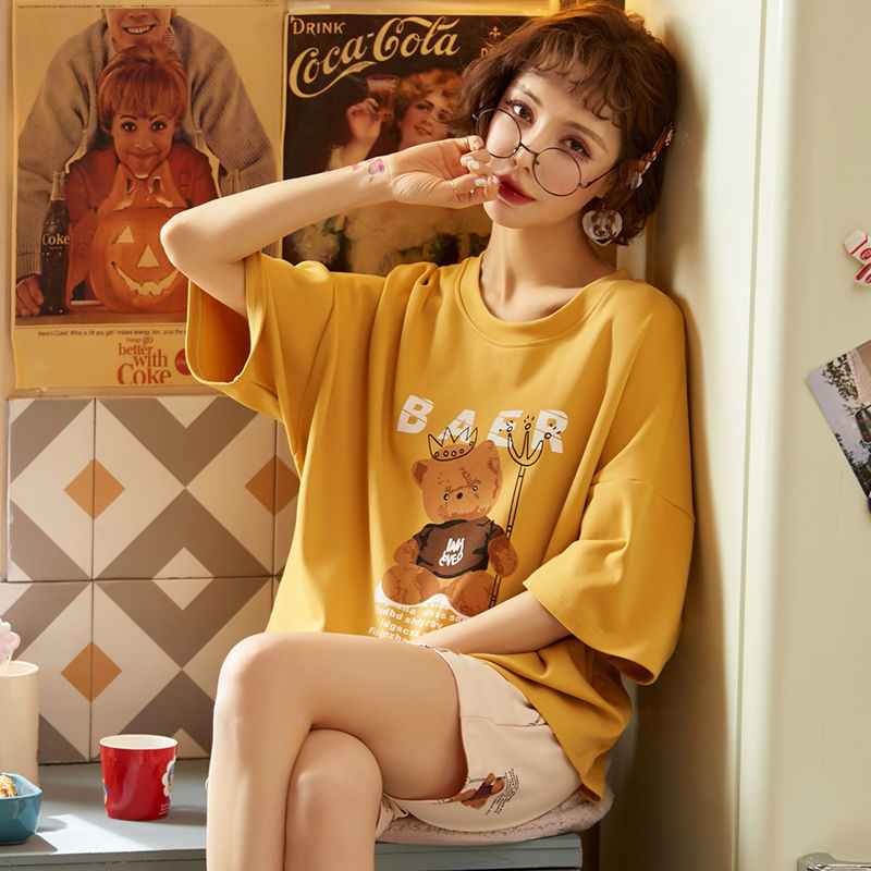 睡衣女士夏季套装可外穿高档绵绸家居服外出网红新款 8089-100%纯棉 M/160【80-100斤】