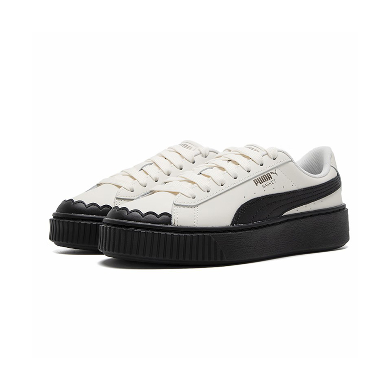 PUMA 舒适百搭耐磨 透气增高 低帮 板鞋 女款 白黑 397250-01
