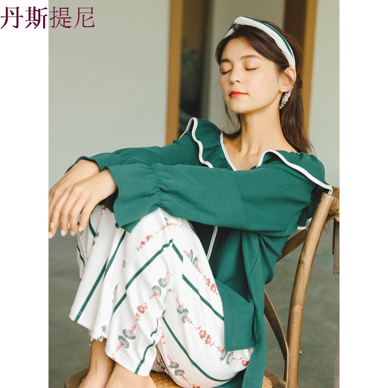 睡衣女夏长袖纯棉韩版薄款甜美可爱外穿宽松女士春秋季套装家居服