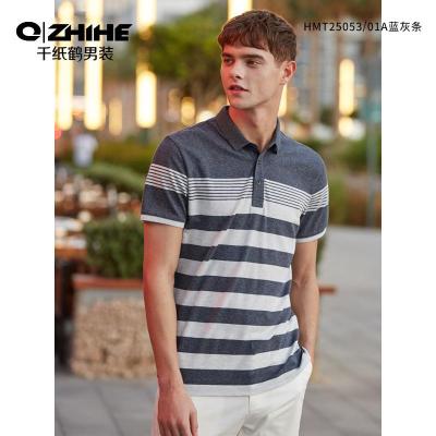 千纸鹤男装条纹polo衫男2019春夏男士商务休闲短袖上衣25053