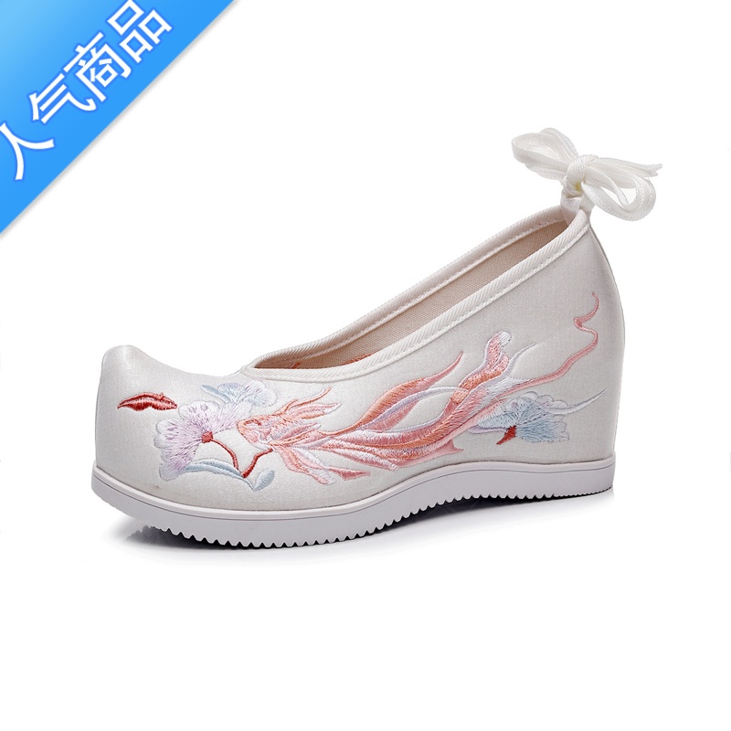 SUNTEK高跟汉服鞋子女古风新款复古绣花鞋汉元素内增高翘头明制古装弓鞋高清大图