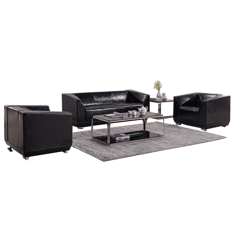 匡大 办公沙发组合商务接待西皮沙发组合三人位KDSF0808 黑色高清大图