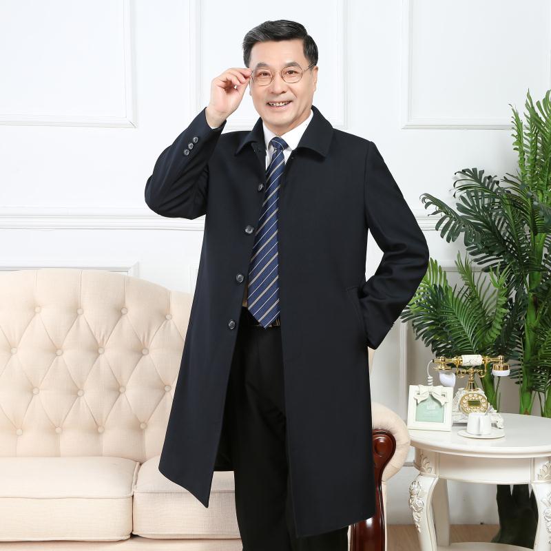 SUNTEK中年男士过膝风衣中老年男中长款大码春秋宽松大衣爸爸装休闲外套风衣高清大图