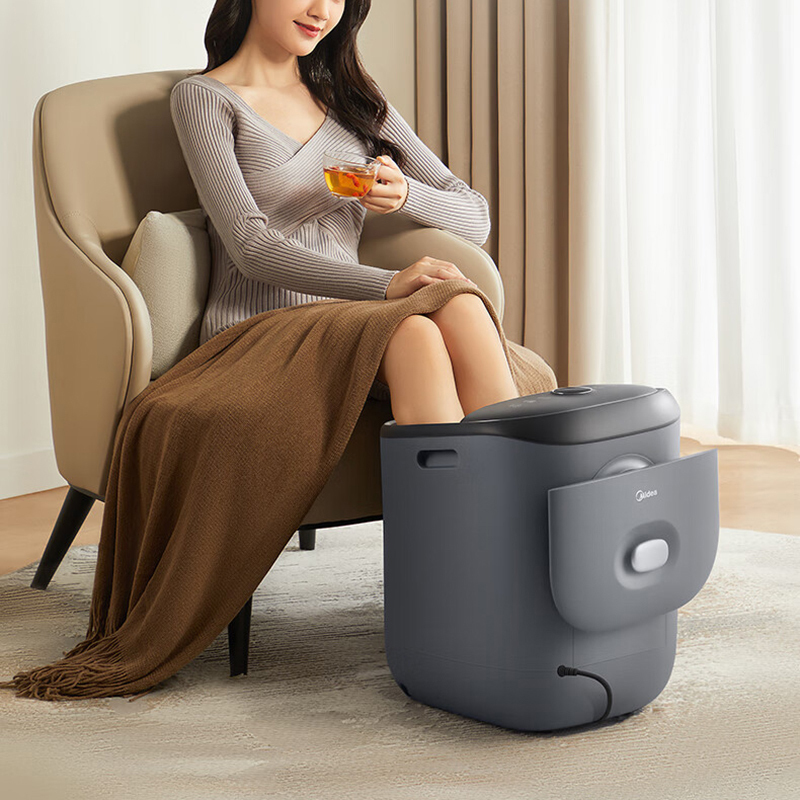 美的足浴盆杀菌加热电动按摩泡小腿可拆洗按摩盘高升桶雅致灰ZL2高清大图