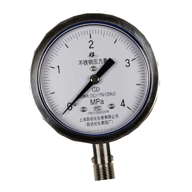 上自仪不锈钢压力表 /隔膜/耐震式Y-100BF 接口M20×1.5 量程0-4Mpa带三色环高清大图