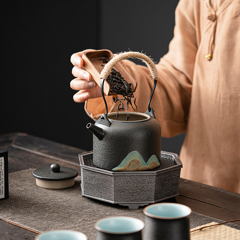 苏氏陶瓷/SUSHI CERAMICS J0564 手绘山水画功夫茶具提梁壶茶具套装1壶6杯礼盒装 (单位:盒)高清大图