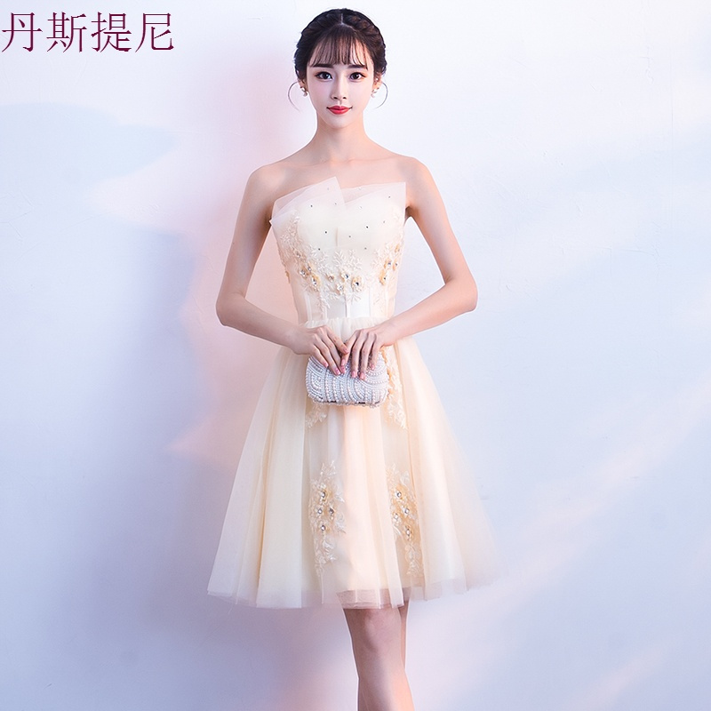 晚礼服女2018新款高贵优雅伴娘服短款宴会洋装生日派对小礼服裙夏