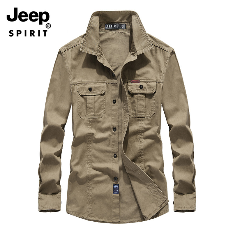 JEEP SPIRIT吉普春夏款休闲长袖衬衫韩版宽松加大码青少年开衫男装三色可选
