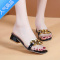 SUNTEK凉拖鞋女外穿2023新款夏季时尚粗跟百搭高跟鞋女士一字拖气质中跟