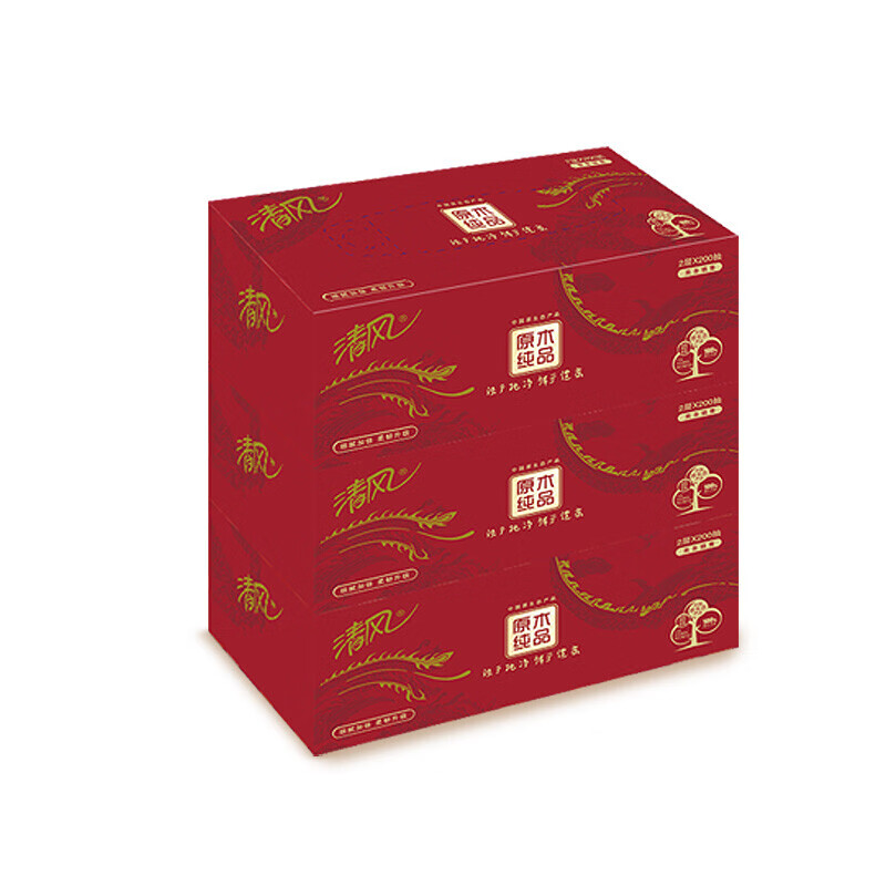 清风 盒装面巾纸 B338AFD 210*198mm双层 200抽/盒 3盒/提 12提/箱(计价单位:提)高清大图