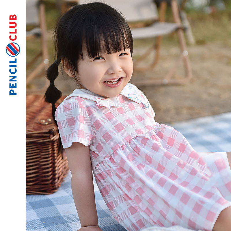 [一口价29元]铅笔俱乐部童装女小童格子甜美连衣裙2025年夏装新款儿童短袖裙子