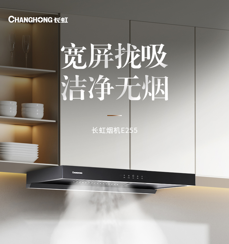 长虹(CHANGHONG) 20m³大吸力 挥手智控 免水热炫洗 欧式顶吸油烟机 CXW-300-E255高清大图