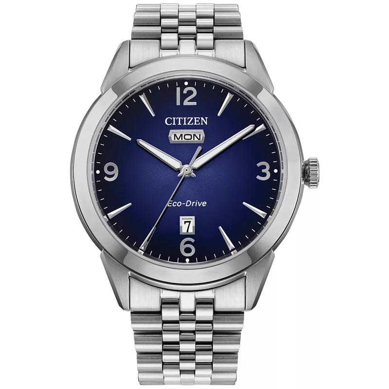 西铁城(CITIZEN)经典石英男士手表蓝盘日历防水40.5mm不锈钢商务休闲腕表高清大图