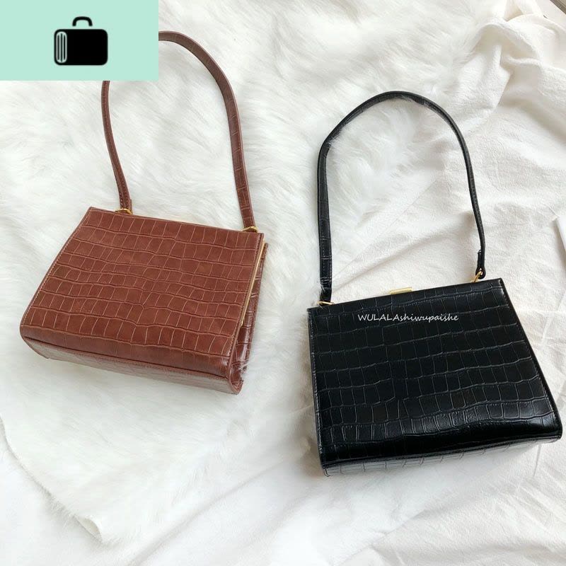 2020 新款韩国时尚气质石头纹腋下包女单肩复古金属夹子包斜挎包NEW LAKE女斜挎包图片