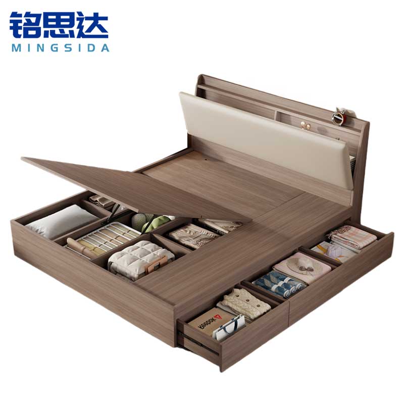 铭思达实木储物床高清大图
